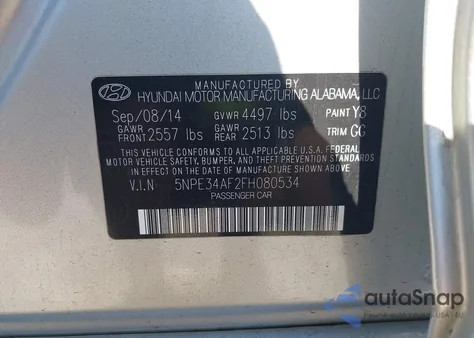 2015 Hyundai Sonata Sport из США, поврежденный, VIN 5NPE34AF2FH080534